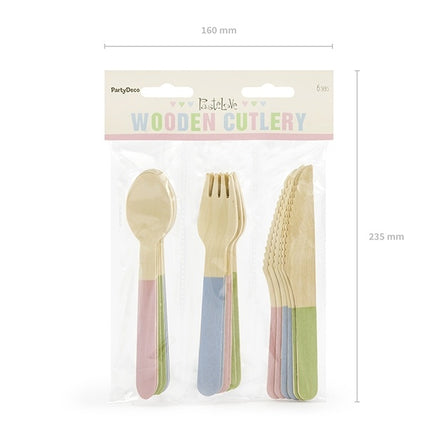 Holzbesteck Bunte Pastellfarben 16cm 18 Stück