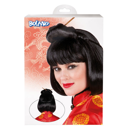 Chinesische Perücke Damen mit Stöcken