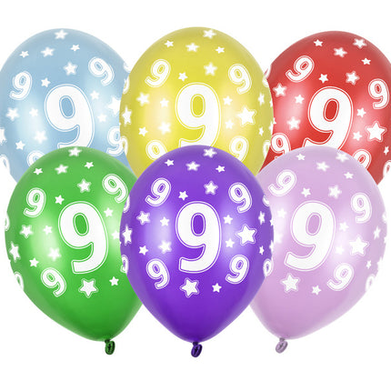 Ballons 9 Jahre Bunt Metallisch 30cm 6Stk