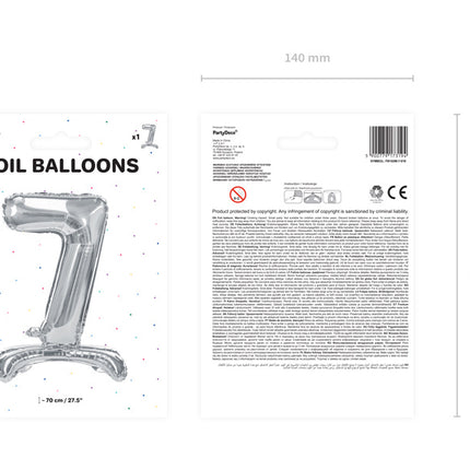 Folienballon Figur 7 Silber Standard Leer 70cm