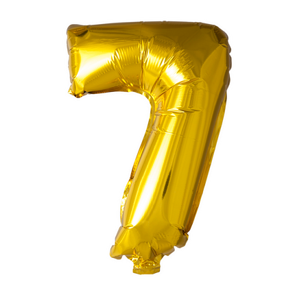 Folienballon Figur 7 Gold 41cm mit Strohhalm