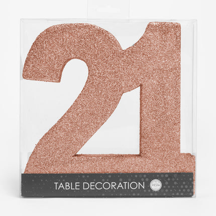 Rose Gold Tischdekoration Figur 21 Glitter 20,5cm