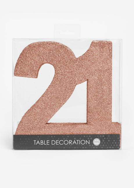Rose Gold Tischdekoration Figur 21 Glitter 20,5cm