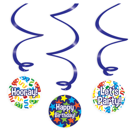 Wirbeldekoration Happy Birthday Cartoon 3St. 14cm