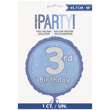 3 Jahre Heliumballon Hellblau Leer 45cm