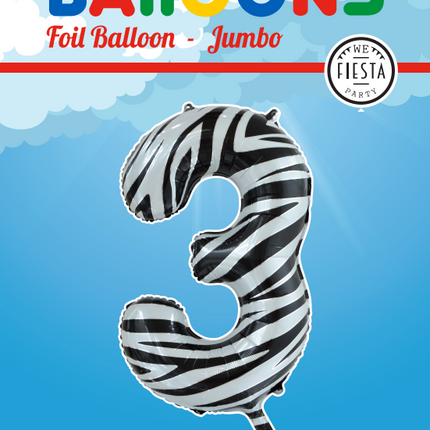 Folienballon Figur 3 Zebra XL 86cm leer