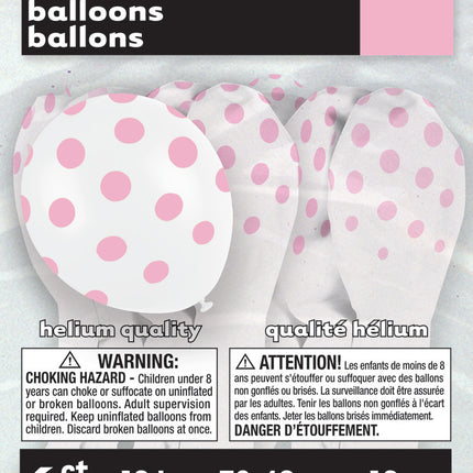 Weiße Ballons Hellrosa Punkte 30cm 6Stk.