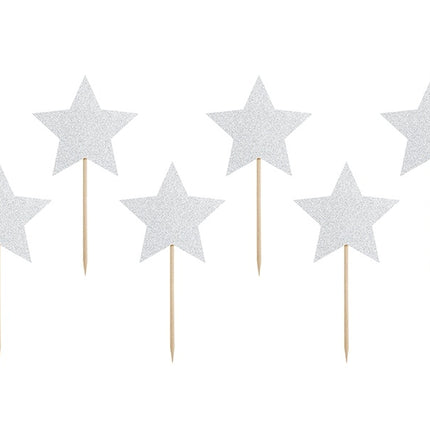 Cupcake Toppers Stern Silber 6 Stk.