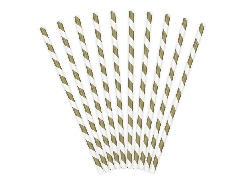 Papierstrohhalme Gold Weiß 19,5cm 10 Stk.