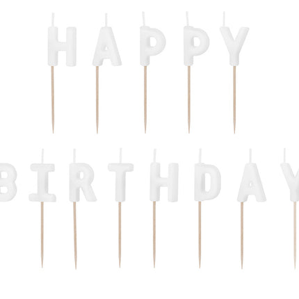 Weiße Happy Birthday Kerzen 13 Stk.