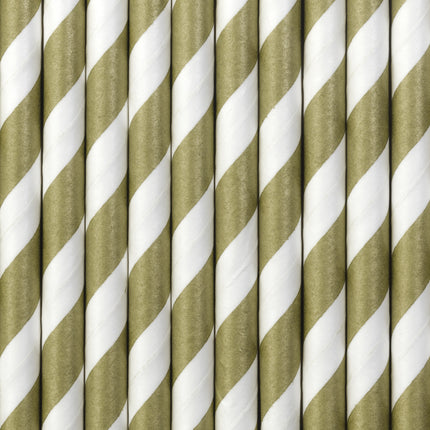 Papierstrohhalme Gold Weiß 19,5cm 10 Stk.