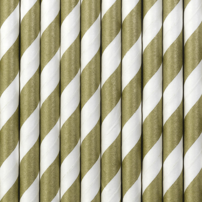 Papierstrohhalme Gold Weiß 19,5cm 10 Stk.