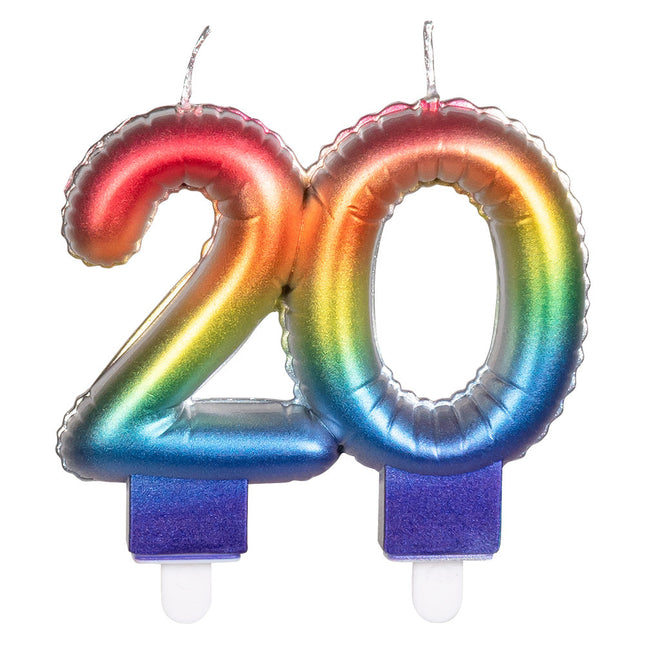 Regenbogen Kerze 20 Jahre 8cm