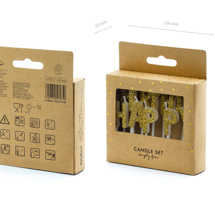 Kerzen Happy Birthday Gold 2,5cm 13Stück