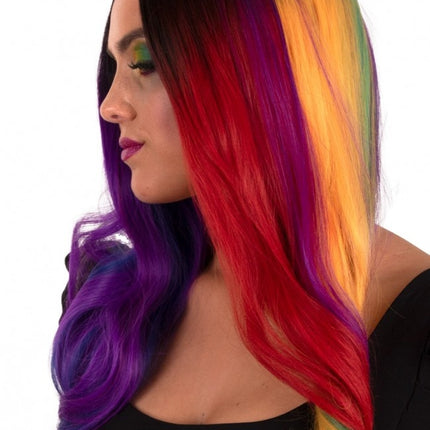 Perücke Selena Lang Mit Locken Regenbogen Zwei Seiten