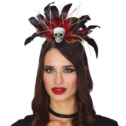 Halloween Tiara Federn und Totenkopf