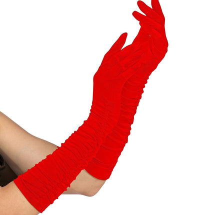 Rote Handschuhe Plisse Lycra