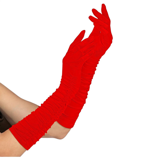 Rote Handschuhe Plisse Lycra