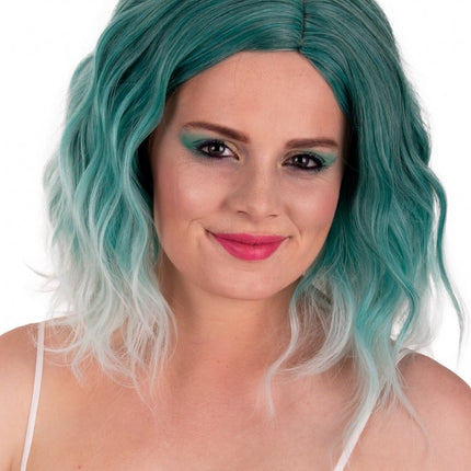 Perücke Alicia Halb lang mit Welle Aqua zu Weiß