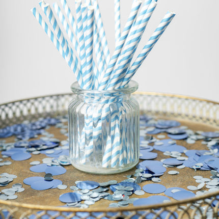 Papierstrohhalme Blau Gestreift 19,7cm 20Stk