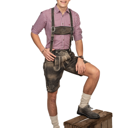 Lederhose Braun Herren Short mit Beinknöpfen