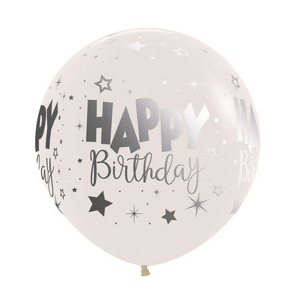 Ballons Happy Birthday Fantasy Klar Metallic Tinte 61cm 3Stück