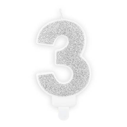 Kerze 3 Jahre Silber 7cm
