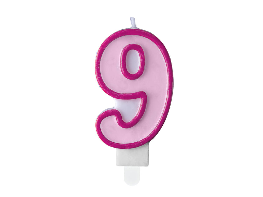 Kerze 9 Jahre Rosa 7cm