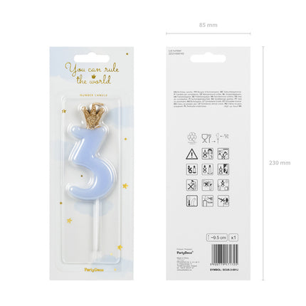 Kerze 3 Jahre Hellblau 9,5cm