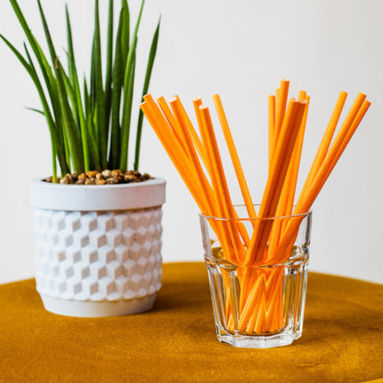 Orange Strohhalme aus Pappe 20 Stk.