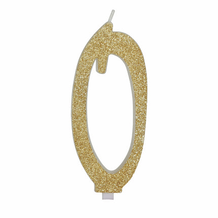 Goldene Kerze 0 Jahr Glitzer 12,5cm