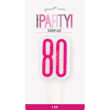 Kerze 80 Jahre Glitzer Rosa 8,5cm