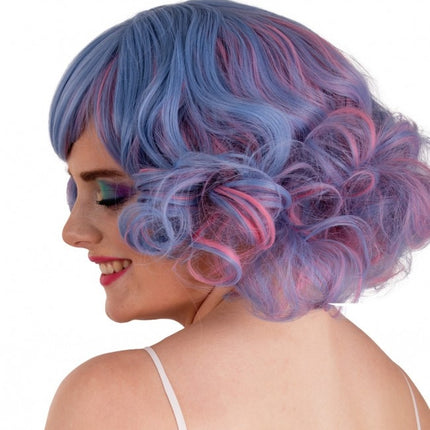 Perücke Arlene Kurz Mit Locken Pastell Blau Und Rosa