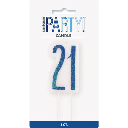 Kerze 21 Jahre Glitter Blau 8,5cm