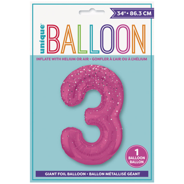 3 Jahre Figur Ballon Pink Dots 86cm