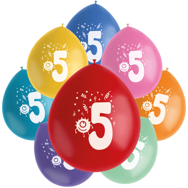 Ballons 5 Jahre Bunt 23cm 8Stück