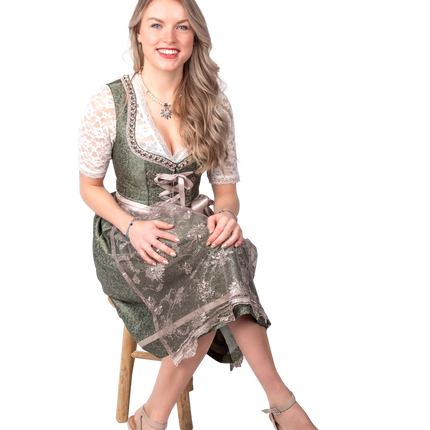 Rosa Weiß Creme Dirndlkleid Oktoberfest Damen Jaquard Grau