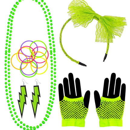 Neon 80S Accessoire Set Grün 5 Stück