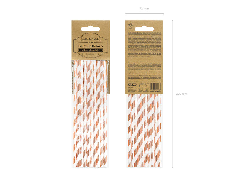 Papierstrohhalme Rose Gold Gestreift 19,5cm 10Stk.