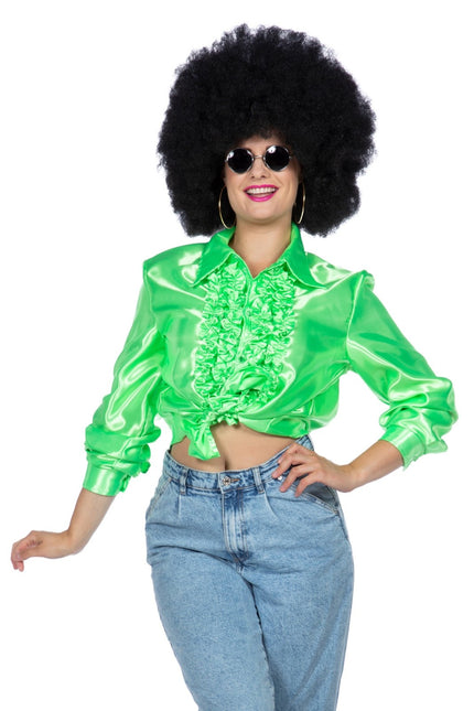 Disco Bluse Rüschen Grün