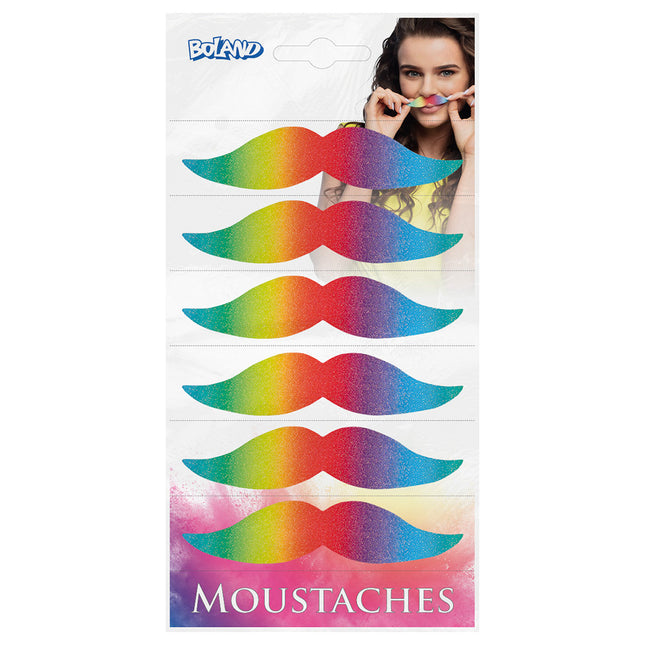 Regenbogen falscher Schnurrbart Fantasie 6 Stk.