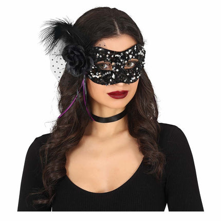 Schwarze Augenmaske Blume Pailletten