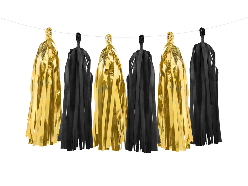 Quastengirlande Schwarz Gold 2m