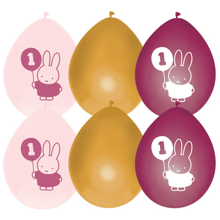 Miffy Ballons 1 Jahr Rosa 30cm 5Stück