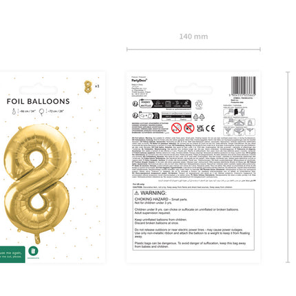 8 Jahre Figur Ballon Gold Leer 72cm