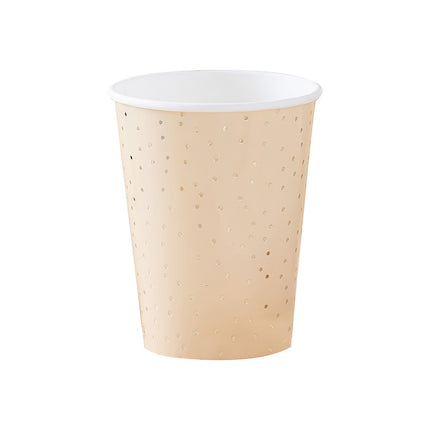 Pfirsichfarbene Becher mit goldenen Punkten 266ml 8 Stk.