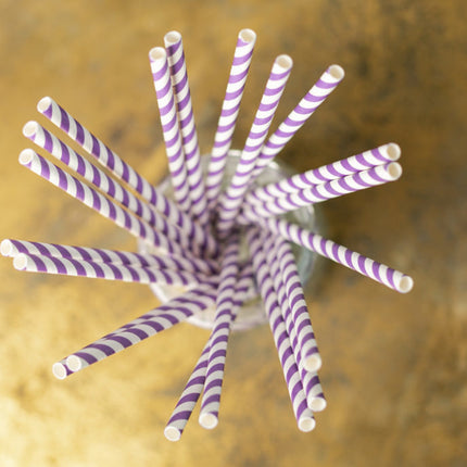 Papierstrohhalme lila gestreift 19,7cm 20Stk
