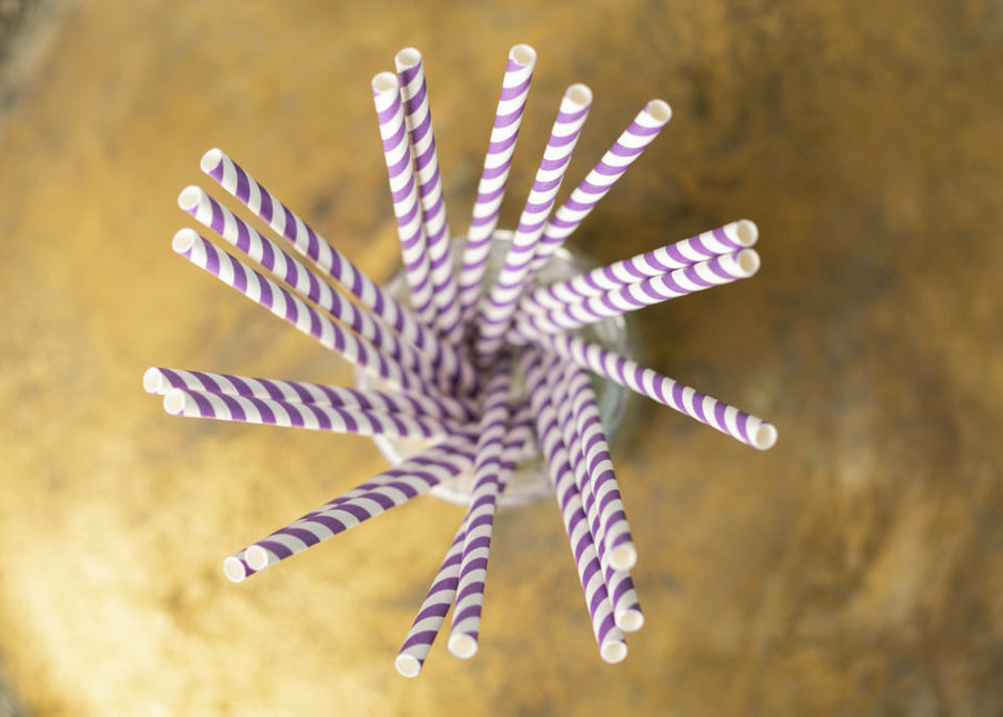 Papierstrohhalme lila gestreift 19,7cm 20Stk