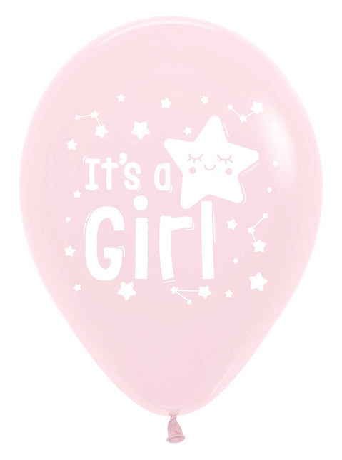 Ballons It's a Girl Star Pastell Matte Pink 30cm 25Stk.