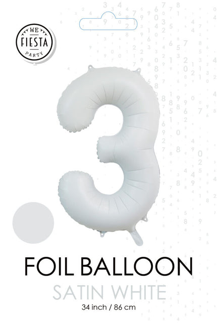 Weißer Figurenballon 3 Jahre Glanz 86cm